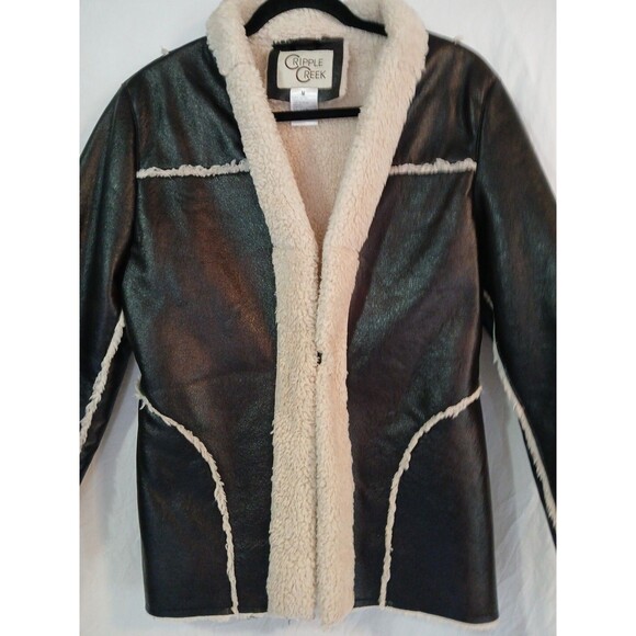 Cripple Creek Brown Faux Leather & White Shearling Trim & Lining Womens Medium - Picture 2 of 16